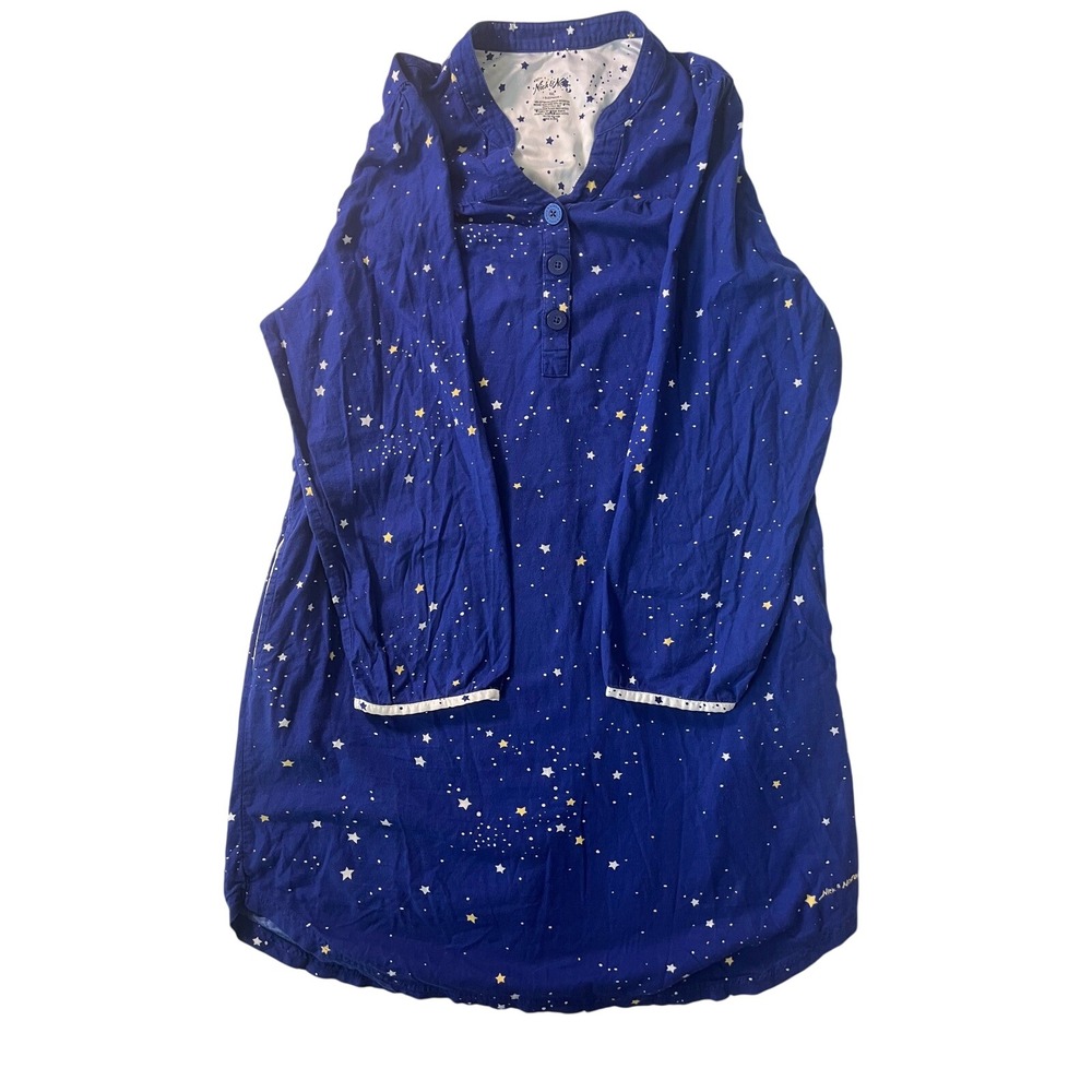 Nick & Nora Celestial Cotton Nightshirt Blue XXL Short Sleeve Sleepwear Vintage